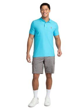 U.S. Polo Assn. Mens Performance Pique River Blue Polo Shirt Size 2XL